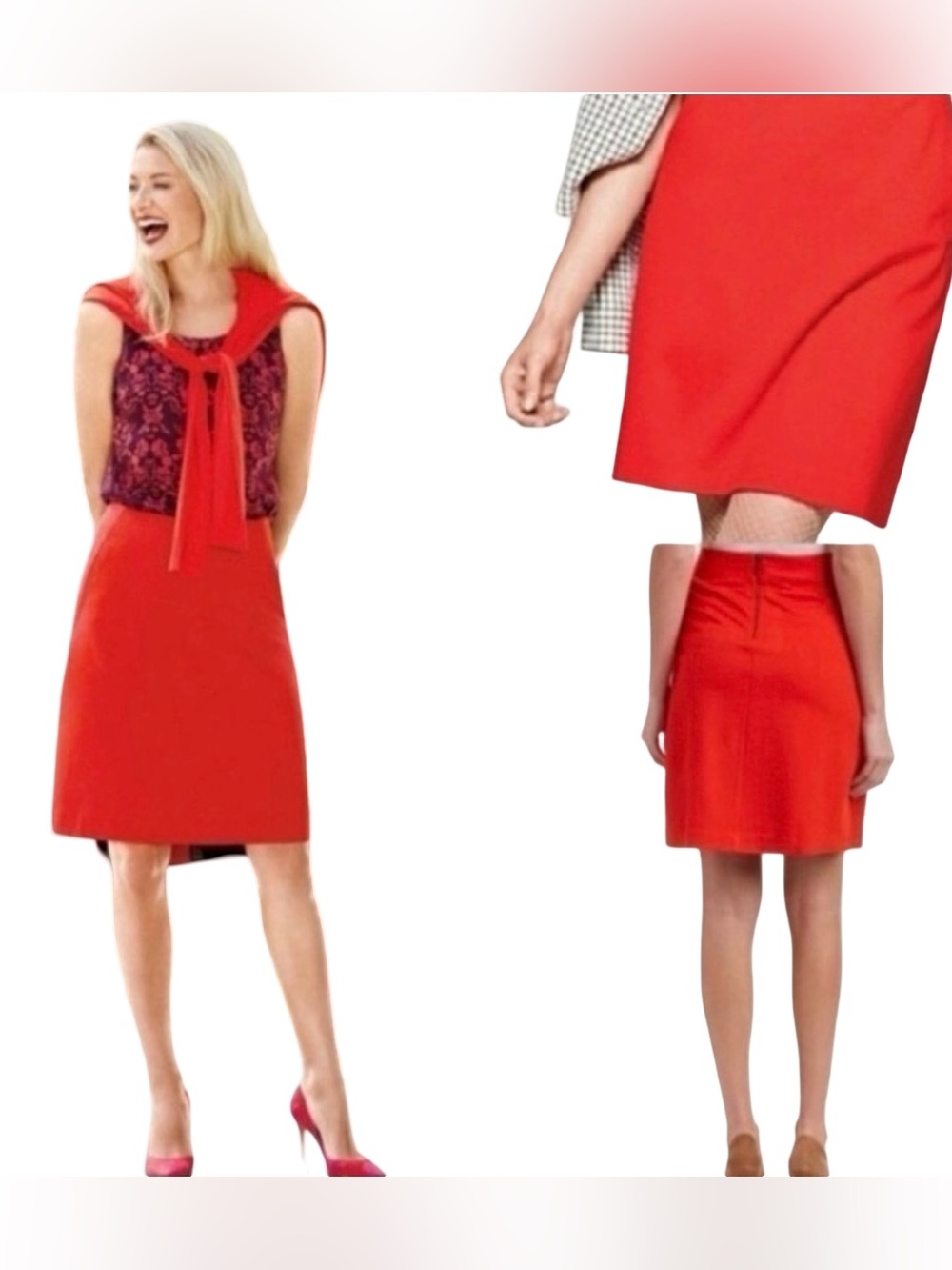 Cabi Fiery Red Ponte A Line Skirt Stretch Pockets Work Wear Size 0 Style 3219